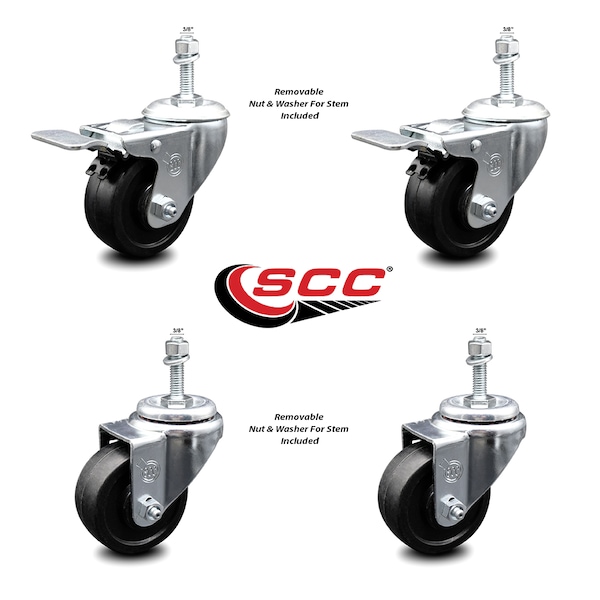 Service Caster 3.5 Inch Soft Rubber Wheel Swivel 3/8 Inch Stem Caster Total Lock Brake, 2PK SCC-TSTTL20S3514-SRS-381615-2-S-2 - main